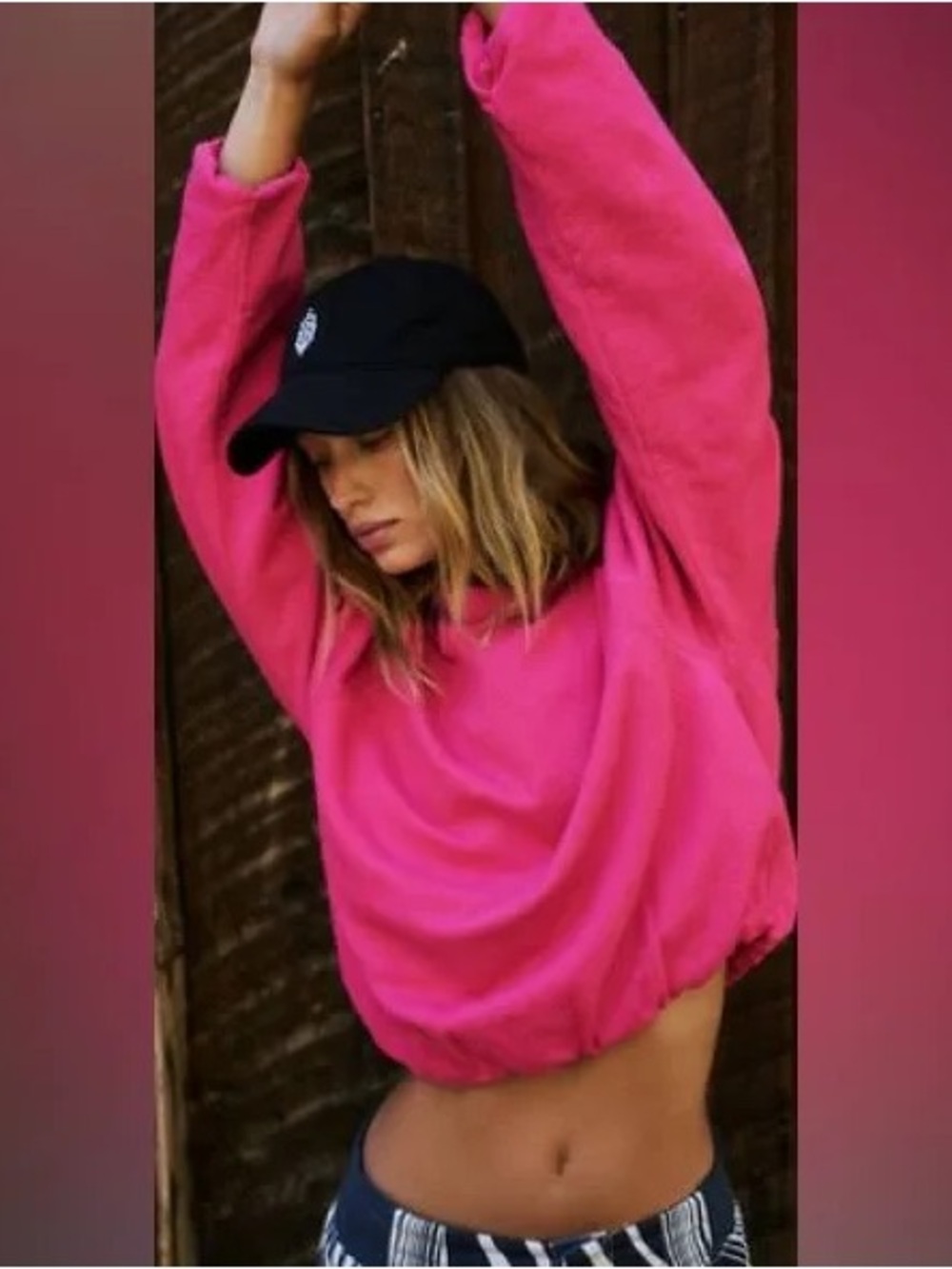 FP Movement by Free People Live Your Life Hot Pink Cropped Pullover Sweatshirt